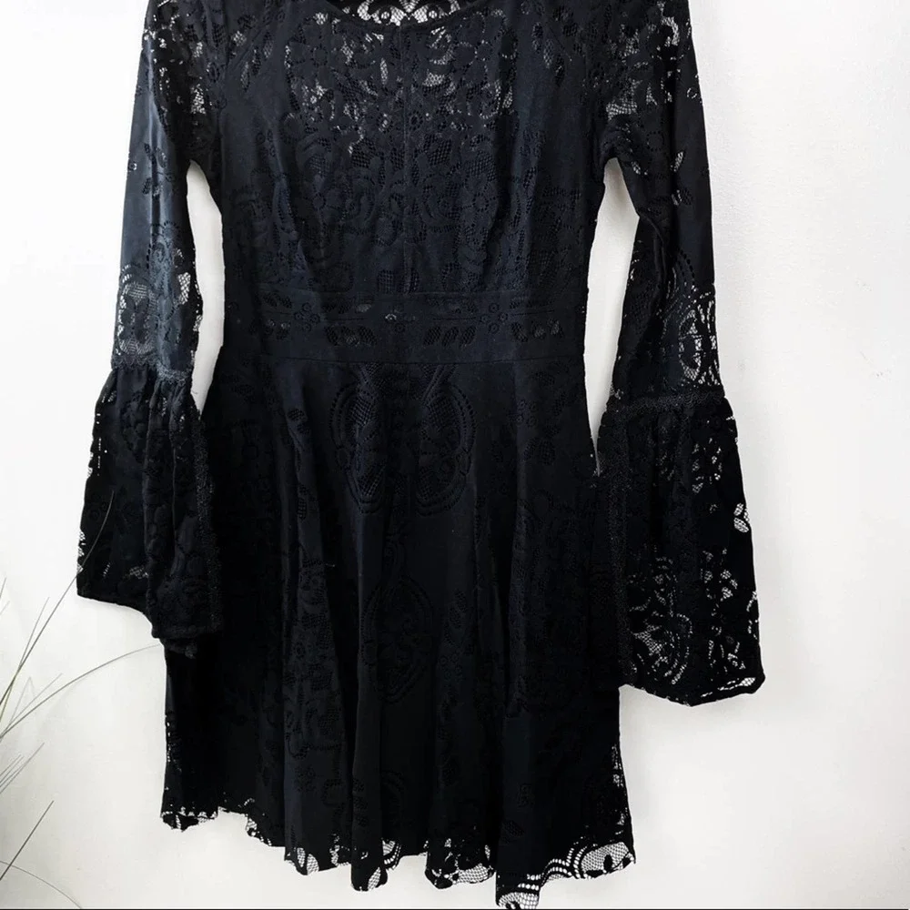 Free People Black Lace Long Sleeve Mini Dress
